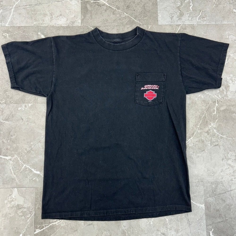 90s Vintage Harley Davidson Graphic Tee Mens Large Pocket Shirt Minnesota Black